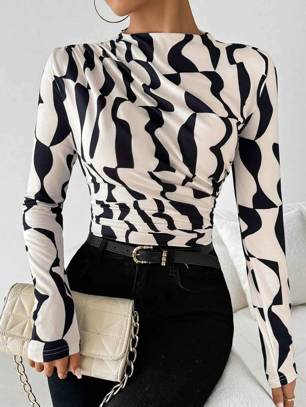 Printed Long Sleeve Blouse Apricot 03dee5fbbc6445b3941755c85c1dfe28-Max-Origin