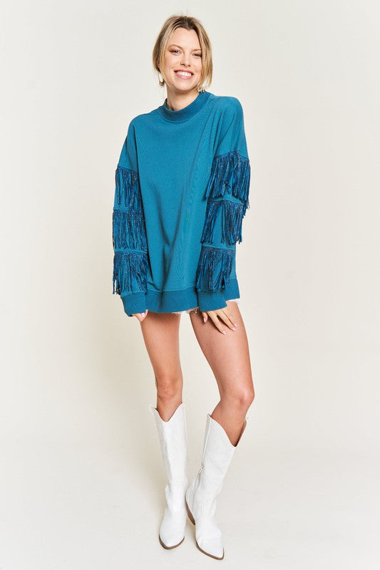 Silver studded fringe sleeve top jjt5009 03dfce5b-bf04-486c-8cd6-ad55b17b5a20