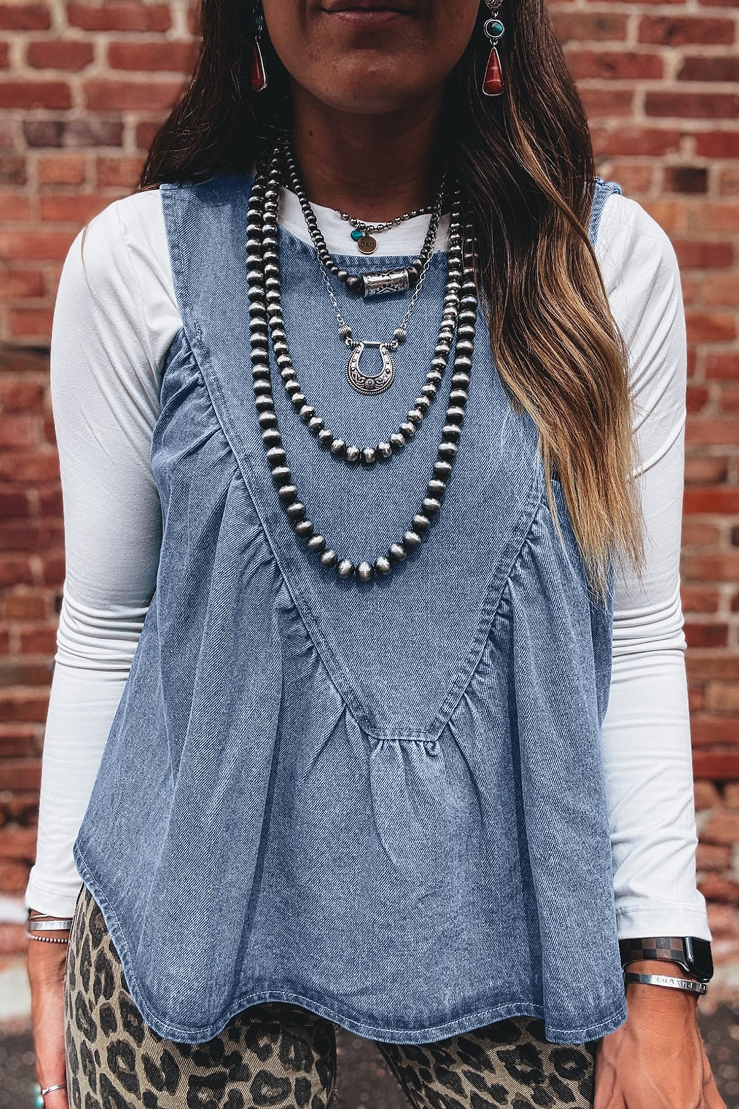 Myosotis Denim Pleated Patchwork Sleeveless Top 03e1349e6e1723fc