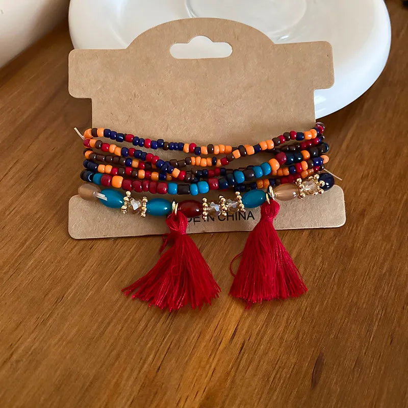 Tassel Rice Bead Bracelet Deep Red One Size 03e2d53b-ccca-46a0-badb-e31b827f921a-Max