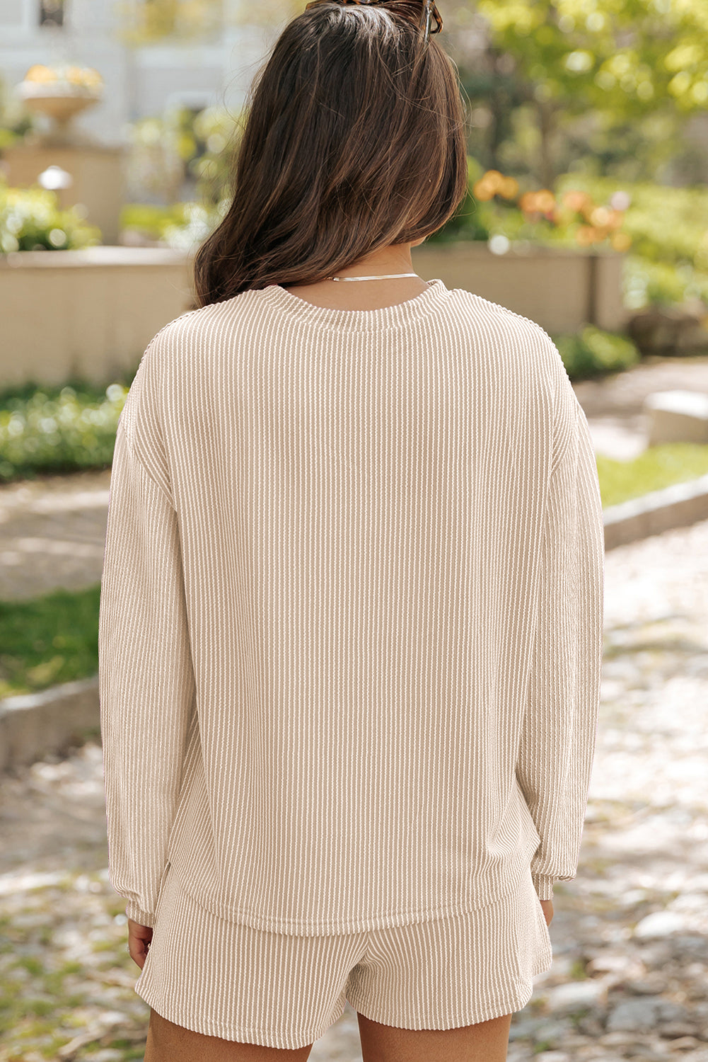 Parchment Twisted Rib Sequin Pumpkin Patched Long Sleeve Pullover and Shorts Set 03e69840862c878e