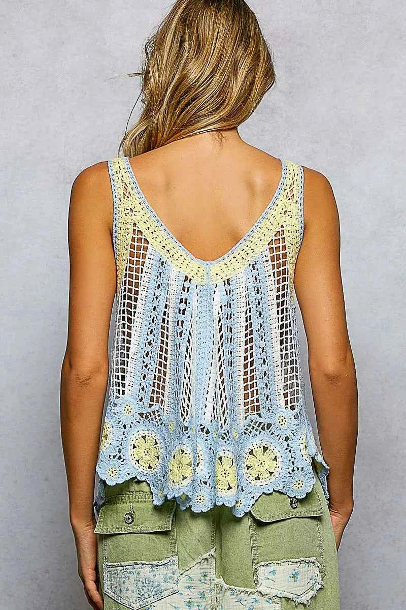 POL Openwork Stripe Pattern Flowy Tank with Scalloped Edge 03e6f45a-13eb-4251-937b-ccf2ffebf45f-Max-Origin