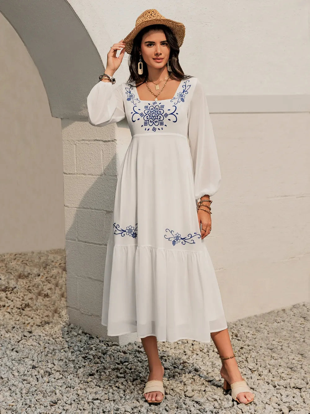 Printed Square Neck Balloon Sleeve Dress 03e822ca-7770-4a8b-80a0-085cc36b28c7-Max