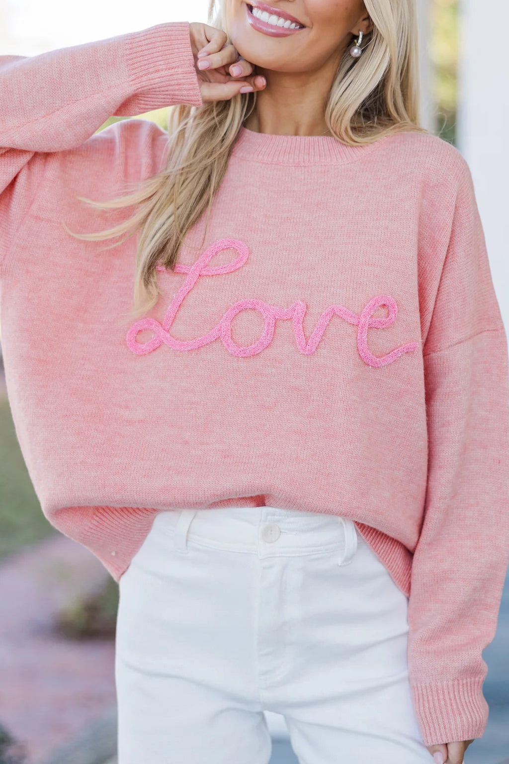Pink Corded Love Script Graphic Baggy Sweater 03e9a0d7afaf1bdd
