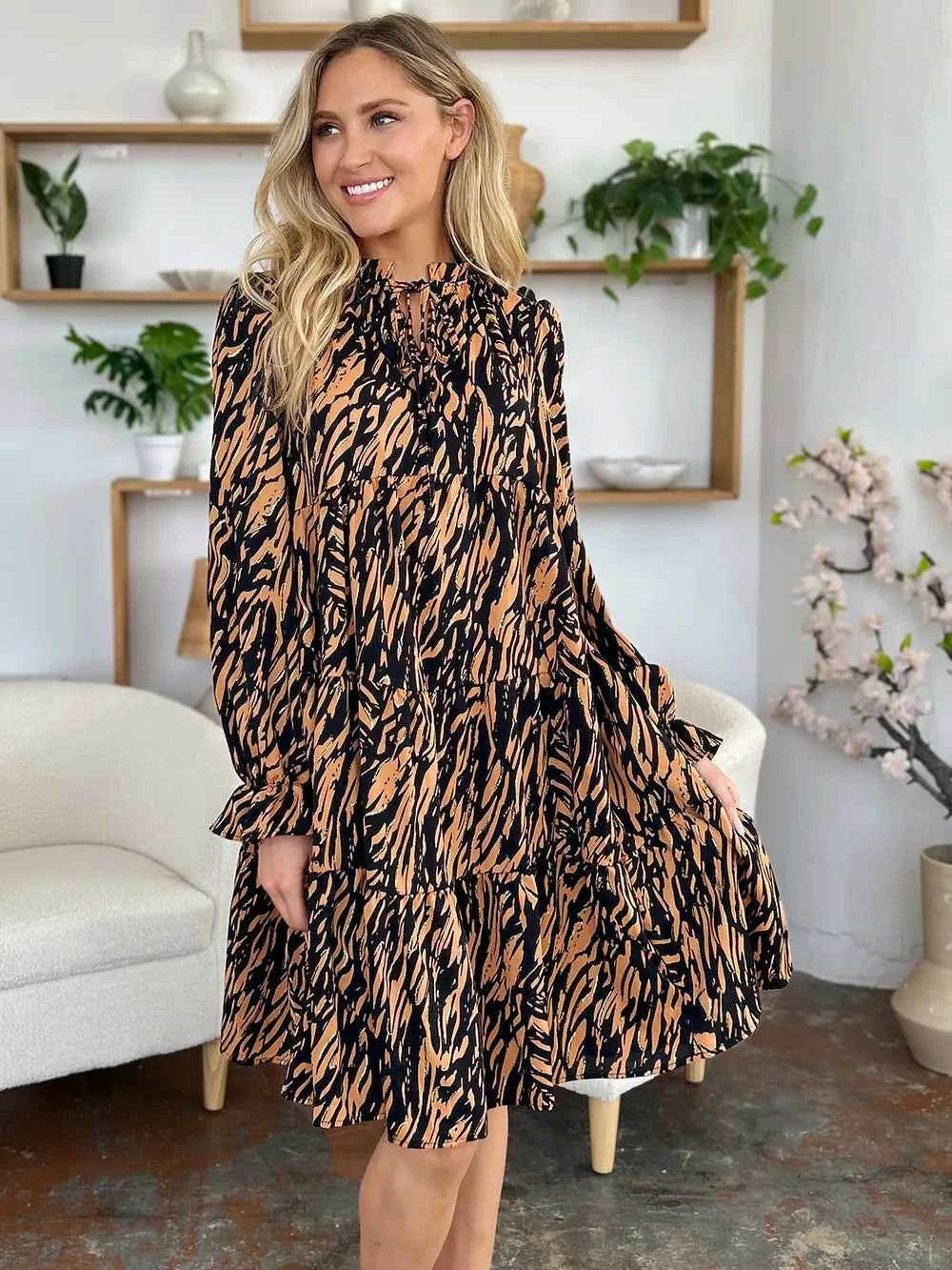 Double Take Full Size Printed Ruffle Hem Long Sleeve Dress 03f959cb-be38-4f65-aec9-116cbe900ac2-Max
