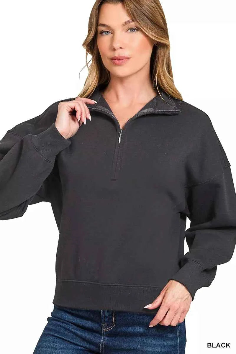 Zenana Fleece High Neck Half Zip Sweatshirt 03fcd5b07f414199890356390a89c959-Max-Origin