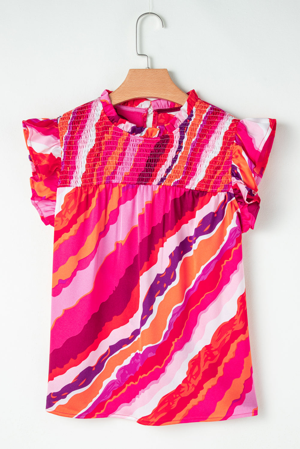 Rose Smocked Frill Neck Abstract Print Blouse 040863b09cda9039