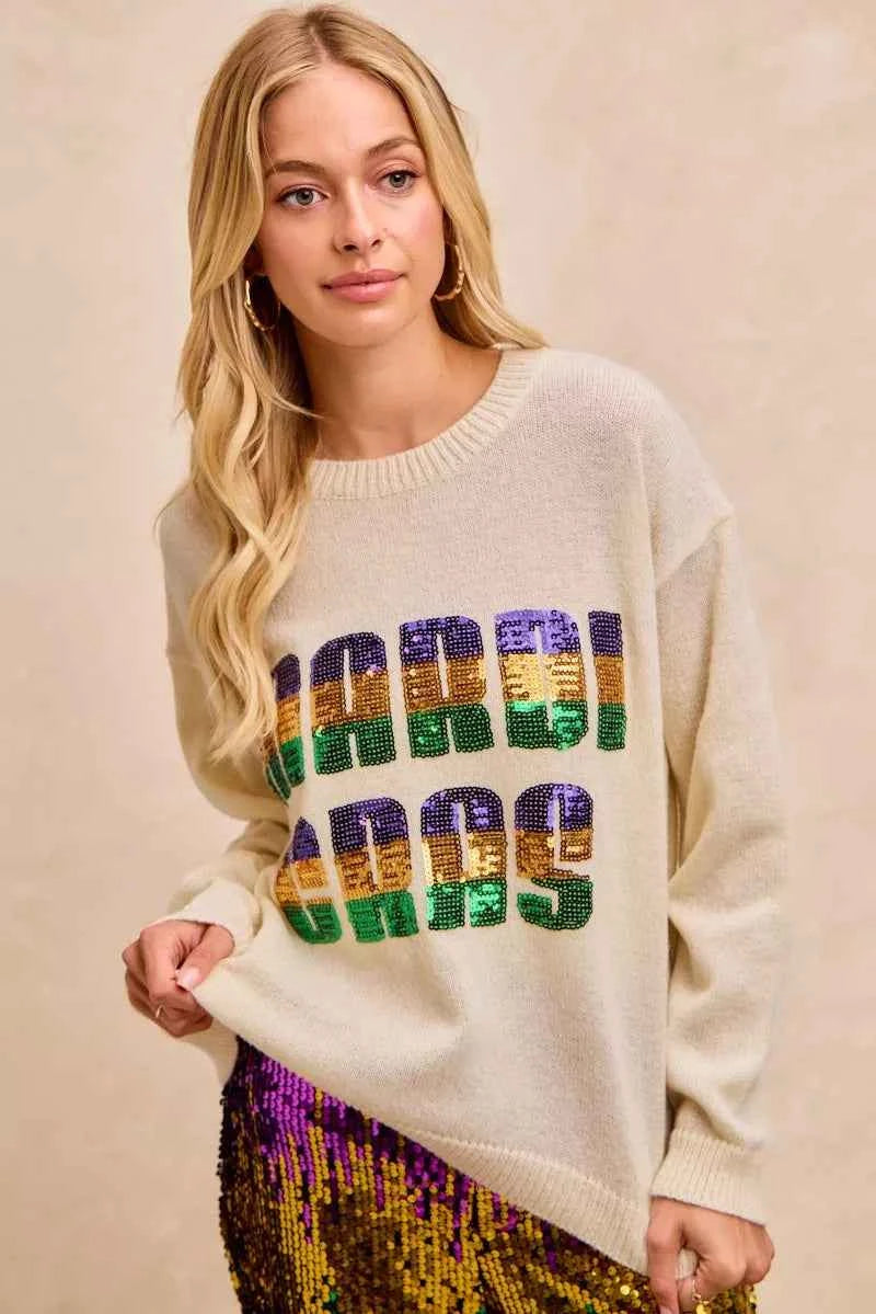 BiBi Mardi Gras Sequin Lattering Knit Top 040a3e3bb3ef4a3dbc19fad4a886531a-Max-Origin