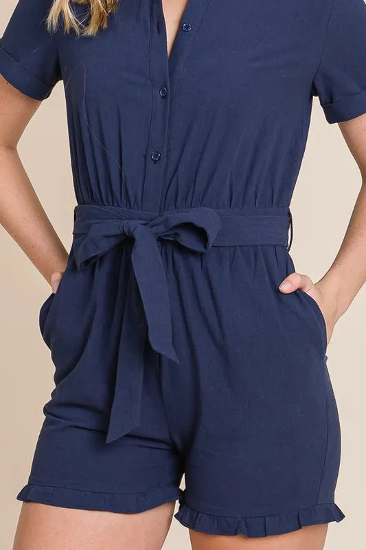 Lime 'N' Chili Collared Button Down Romper with Tie Belt 040fcadf46034e06828a23c32de019cc-Max-Origin