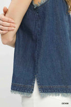 Umgee Sleeveless Fringe Hem Denim Top 0415792b-55a1-492f-a482-6a0eb294dc08-Max-Origin