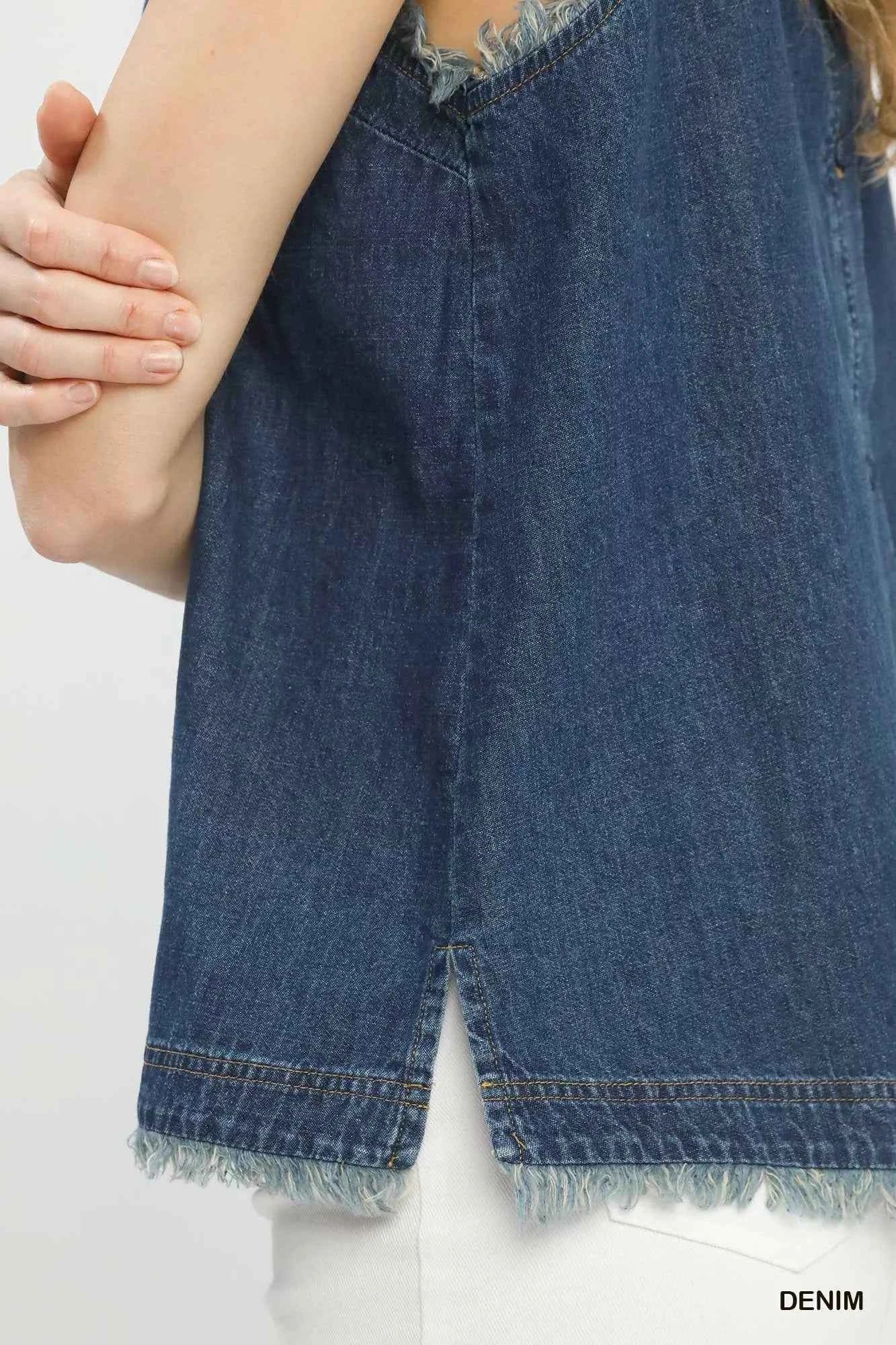 Umgee Sleeveless Fringe Hem Denim Top 0415792b-55a1-492f-a482-6a0eb294dc08-Max-Origin