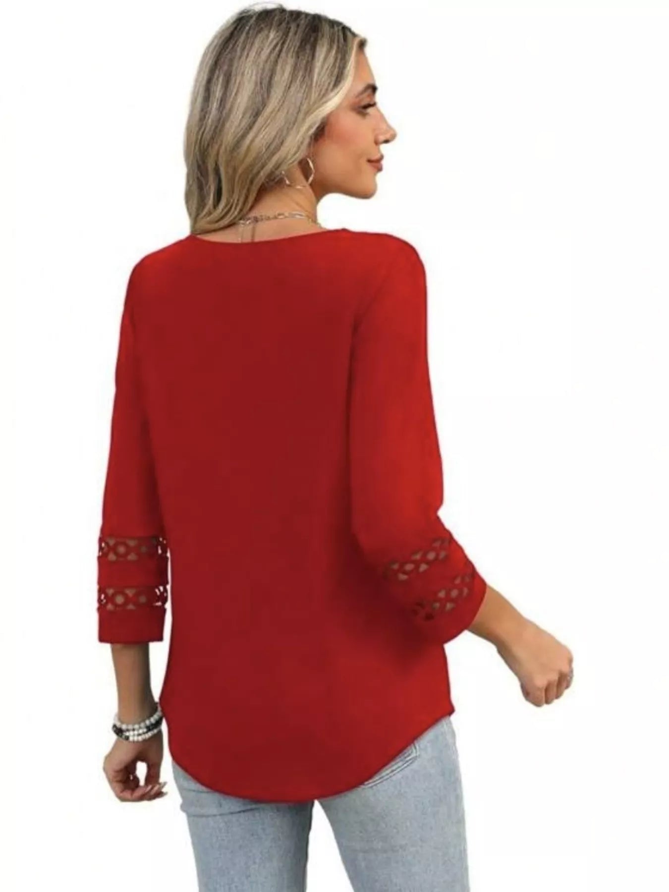Full Size V-Neck 3/4 Sleeve T-Shirt Plus Size 04255e31f3f04880bd9f9fac2e43d5fa-Max-Origin