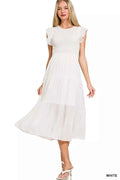 Zenana Woven Smocked Ruffle Sleeve Midi Dress WHITE 042ae3e655b548a09ba8a7dab08f4c6c-Max-Origin