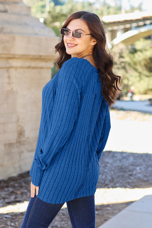 Basic Bae Full Size Ribbed Round Neck Long Sleeve Knit Top 042b15e2b46f4b9cad858fe4135118ea-Max