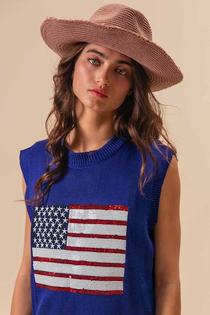 BiBi American Flag Sequins Patch Knit Vest 042d98f7f572478ab8dd73d90988d5f1-Max