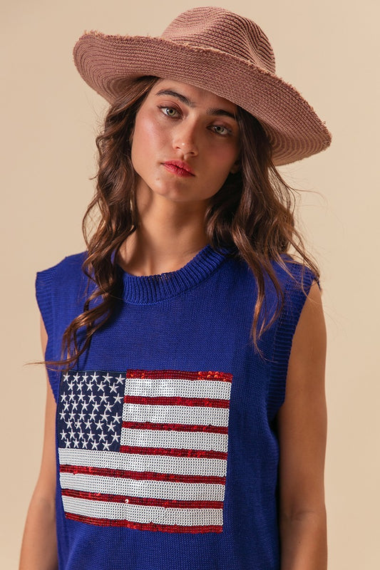 BiBi American Flag Sequins Patch Knit Vest 042d98f7f572478ab8dd73d90988d5f1-Max