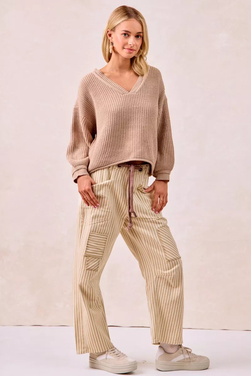 BiBi Drawstring Striped Twill Barrel Pants 042f68fb0ef94984a9b90386fc72f256-Max-Origin