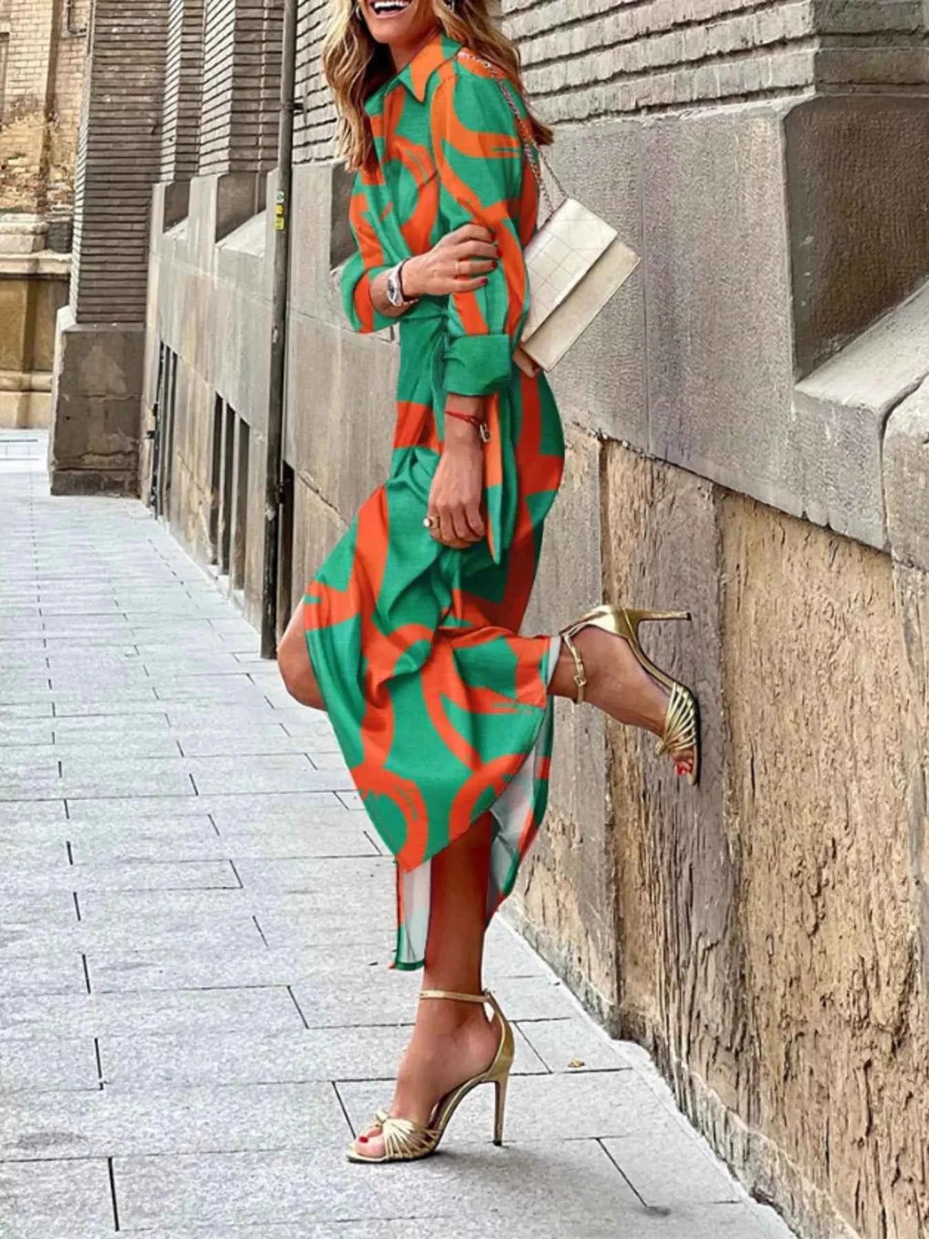 Printed Collared Neck Shirt Dress 042f796708a1429a8faeac13001025bc-Max-Origin