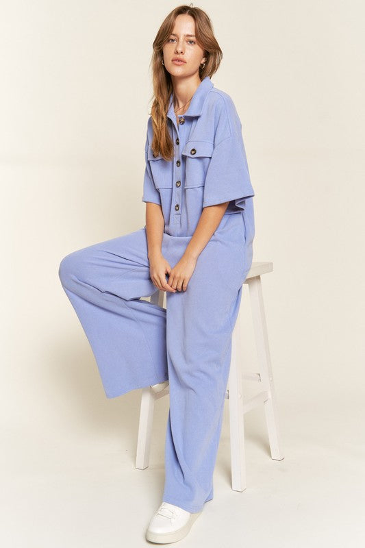 Basic Collar Shirt Wide leg Jumpsuit BLUE PURPLE 043e6c39-976c-43e8-8bc5-6c5ee19be0c1
