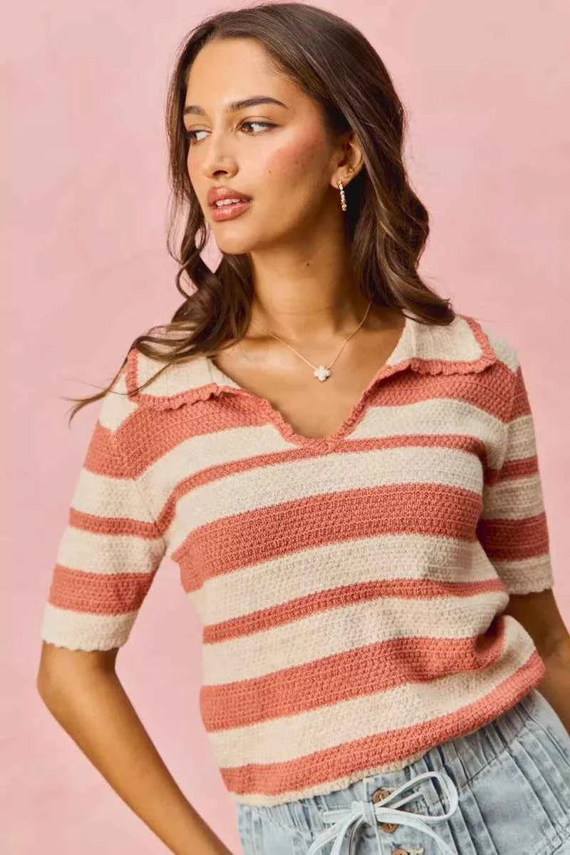 SO ME Stripe Short Sleeve Cropped Sweater 0443b01f9e224340967c4bfdb2e38c63-Max-Origin
