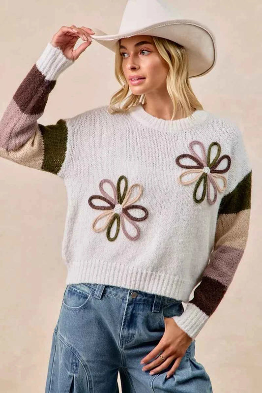 Flower Color Block Sweater 0446c9c3fd1b44aab1378189bfbe6e03-Max-Origin