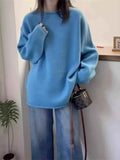 Round Neck Dropped Shoulder Sweater Blue One Size 0450f1fc464d47ed83ff09bd76142a37-Max-Origin