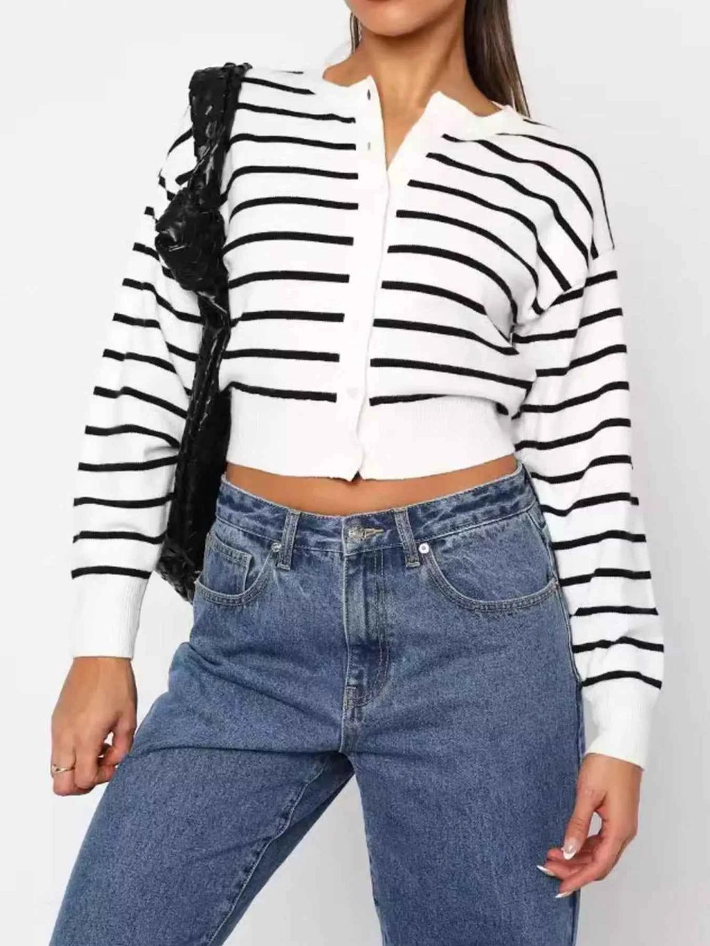 Striped Button Up Cardigan Black And White Stripes 046178c9-cc06-460a-a010-8c49f385b455-Max-Origin