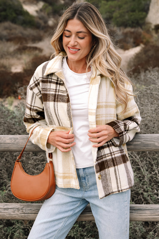 Multicolour Plaid Patchwork Side Pockets Buttoned Shacket 046f94bd5ec7dc5b
