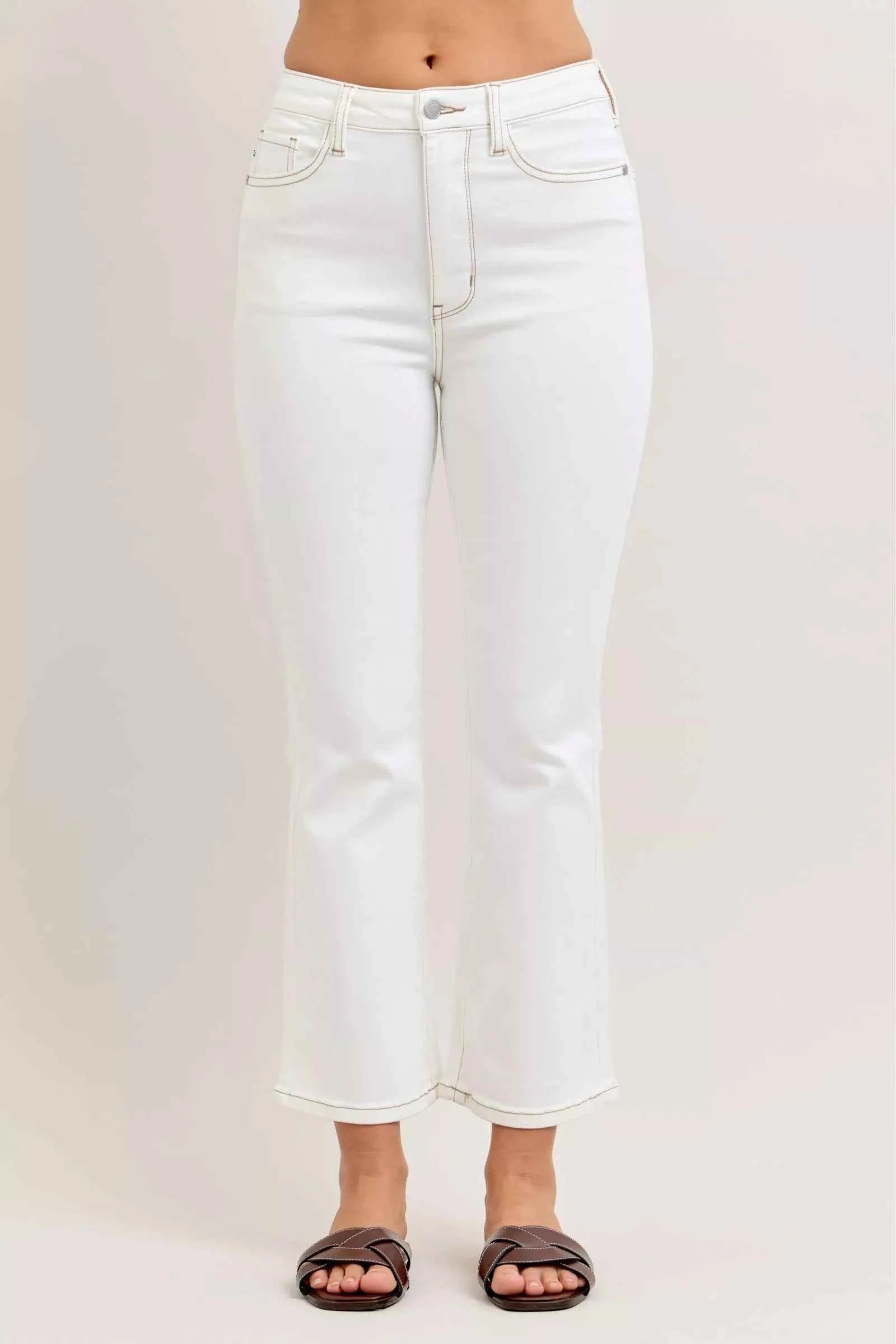 Judy Blue Contrast Stitching Cropped Flare Jeans WHT 046fd0e6-b017-41a3-9d47-ebfb61d4b4c7-Max-Origin
