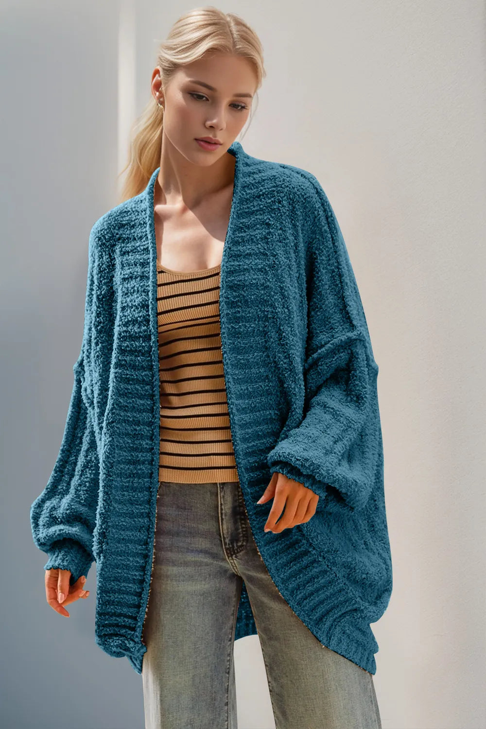 Double Take Full Size Open Front Long Sleeve Cardigan Cerulean 0477f81c-c779-4273-9224-0fda2b0efe80-Max