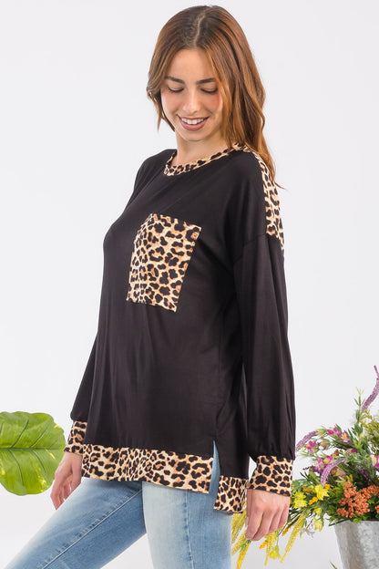 Celeste Full Size Leopard Round Neck Dropped Shoulder T-Shirt