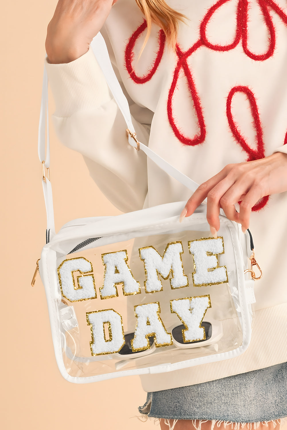 Black Chenille GAME DAY Pattern Clear Bag 04829cb9f7494429