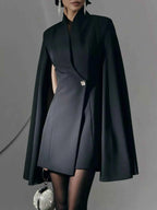 One Button Fitted Mini Blazer Dress with Cape Sleeves Black 0487314a-0011-4bd0-bad5-52c4b93ab754-Max-Origin