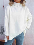 Slit Turtleneck Long Sleeve Sweater White One Size 0489f73c46044caa9ff35cb5b7a4a2fd-Max-Origin