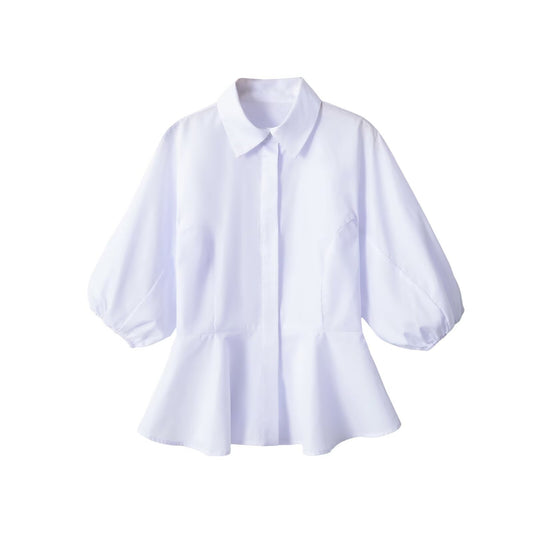 Waist-Defined Bubble-Sleeve Shirt