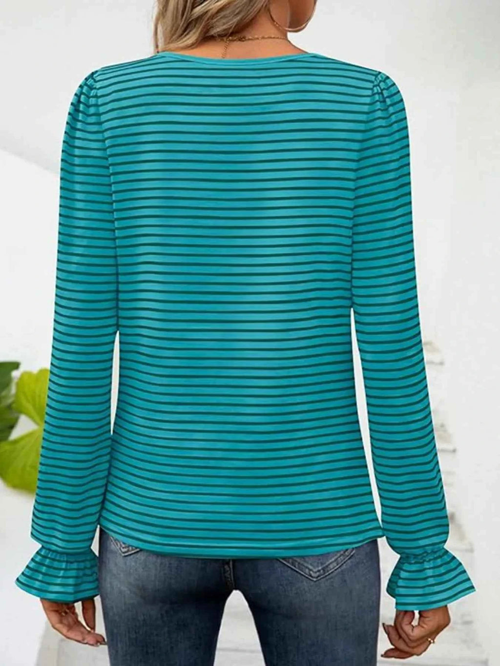 Striped Long Sleeve T-Shirt with Square Neckline 0495ce6b22cb473994b5e112dabeeb00-Max-Origin