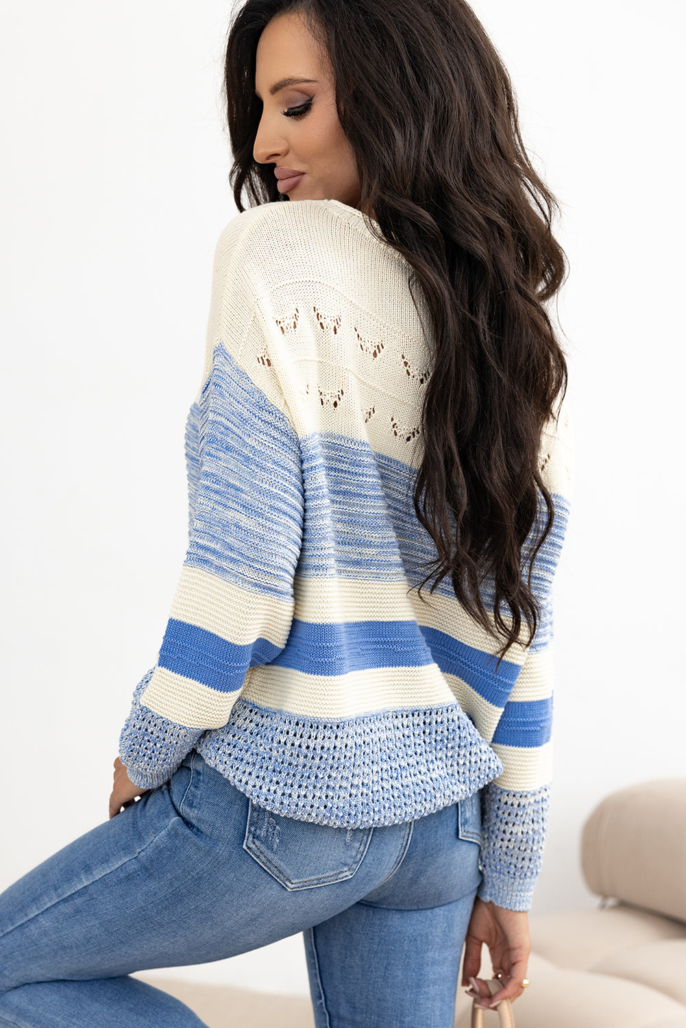 Contrast Round Neck Long Sleeve Sweater