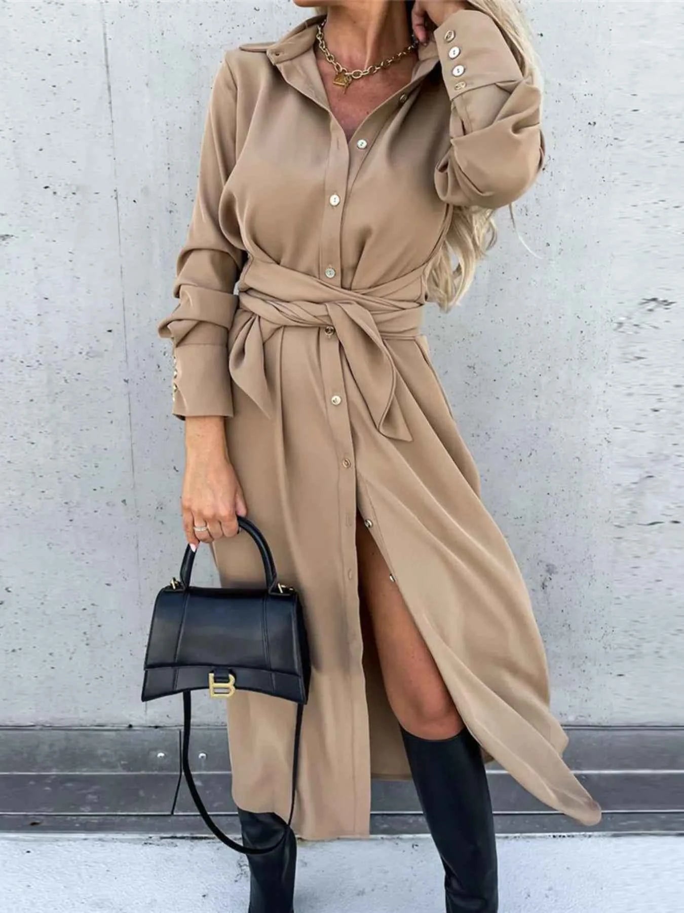 Button Front Long Sleeve Shirt Dress 049aa977-fa14-4130-a7a5-e761468a489d-Max-Origin