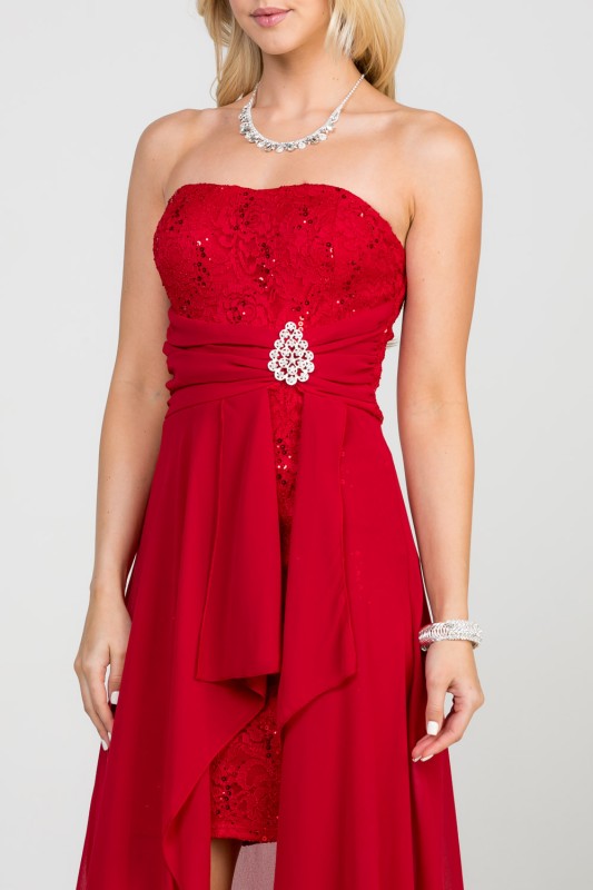 Women’s Strapless Chiffon High-Low Dress – Lace Bodice Open Back Cocktail Dress 049b4511-72d8-4dd3-a70c-5372e43c63d5