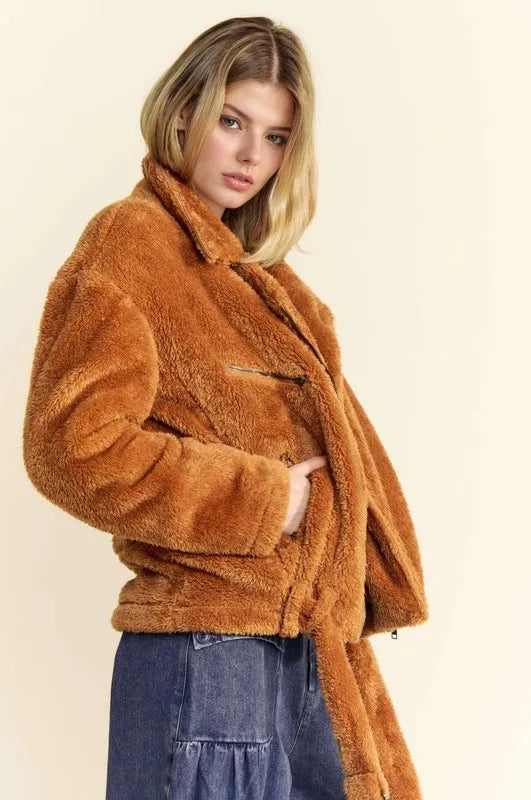 Fuzzy Zip Up Collared Neck Jacket 04a28e44-9564-46ff-812e-a85671810fc2-Max