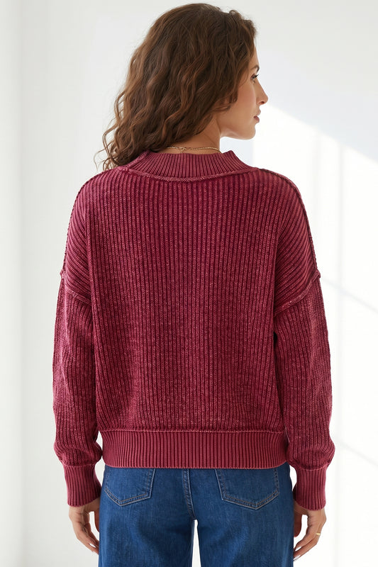 Red Dahlia Drop Shoulder High Neck Ribbed Sweater 04a39f82afe1ff34
