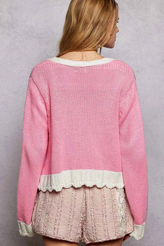 Button Down Cable-Knit Cardigan with Contrast Border Accents 04b46282-8046-4918-9abb-bdb959d97786-Max-Origin