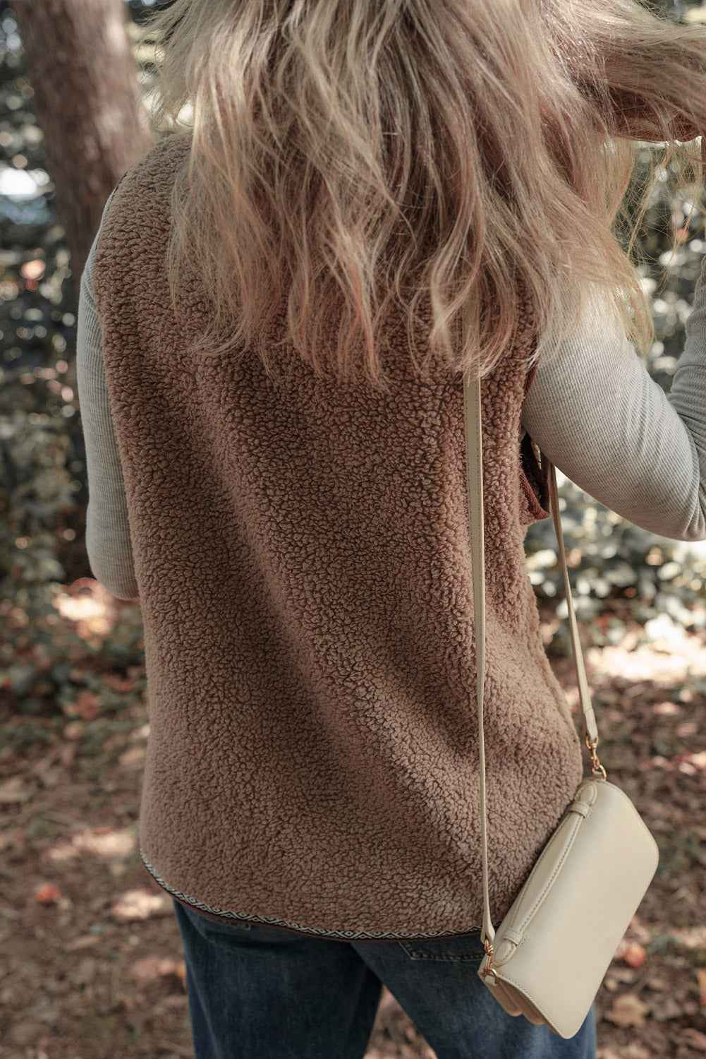 Dark Khaki Sherpa Contrast Trim Patch Pocket Cartridge Toggle Button Vest 04c3f8f36c3b601e