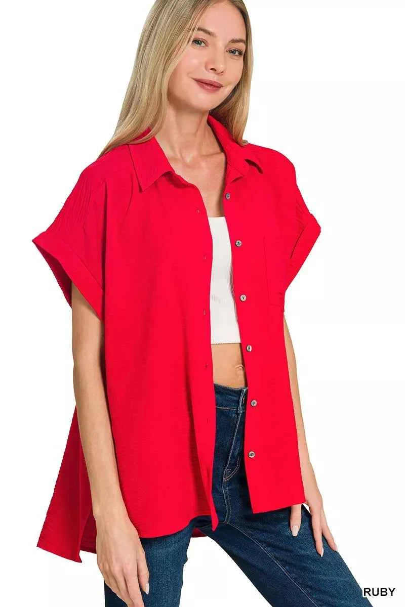 Zenana Woven Airflow Button Down Shirt 04c4f62afe0a4fd88feaf57f65347604-Max-Origin