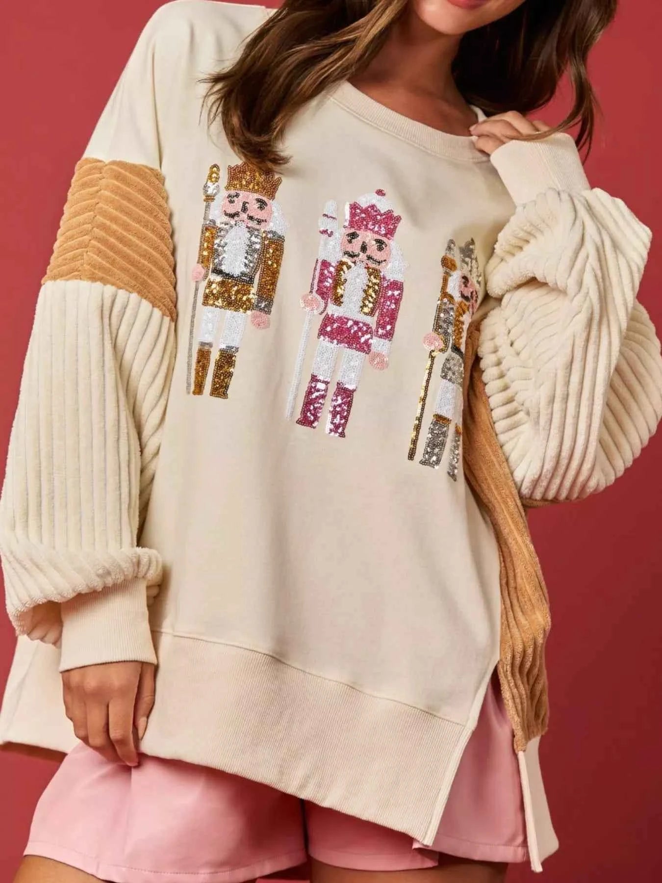 Nutcracker Long Sleeve Sweatshirt with Side Slit Khaki 04c8e688-7373-42b7-bccf-f15d8307962f-Max-Origin