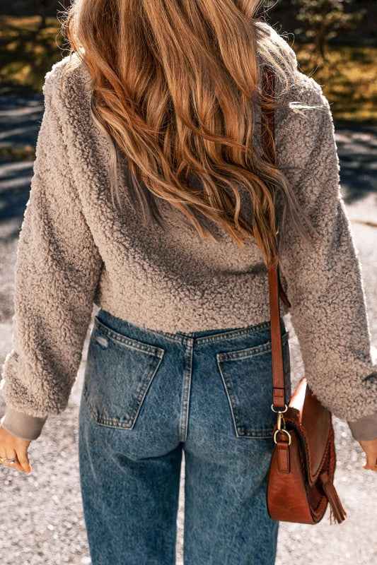 Solid Zip-Up Pocketed Fuzzy Jacket 04dc3f76-6af9-4f50-abd3-3c0c897f47d6