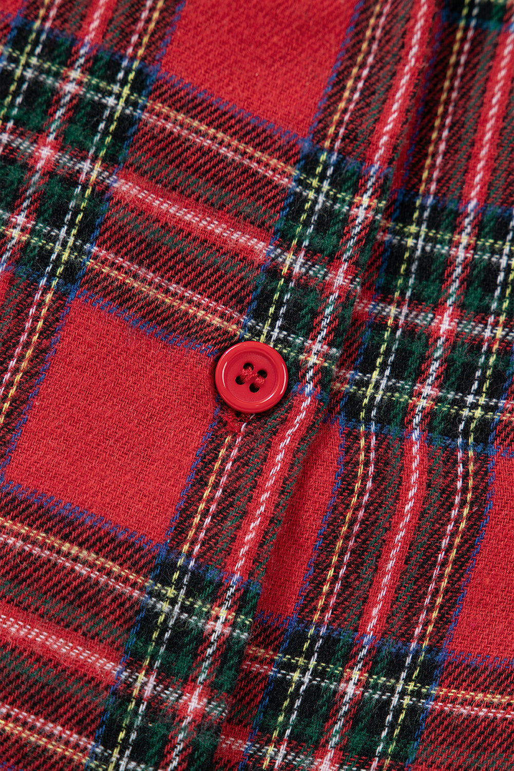 Red Plus Size Plaid Patchwork Long Sleeve Shirt and Shorts Pajama Set 04ea864a4e088d69