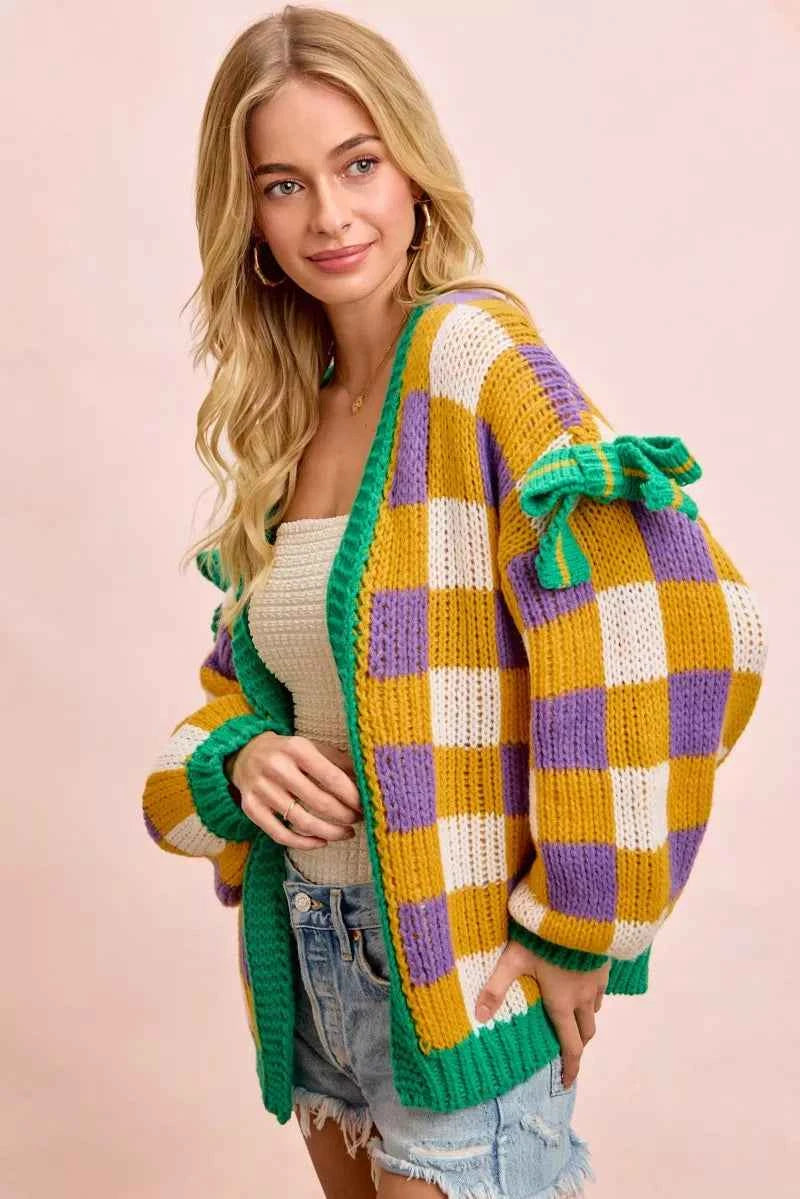 BiBi Mardigras Checker Board Front Open Cardigan 04eb9960202849d88fea983dc400f73d-Max-Origin