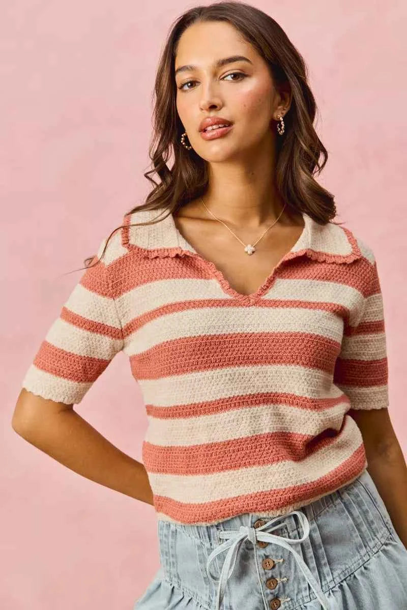 SO ME Stripe Short Sleeve Cropped Sweater 04ed0eda726744529c103afac085326a-Max-Origin