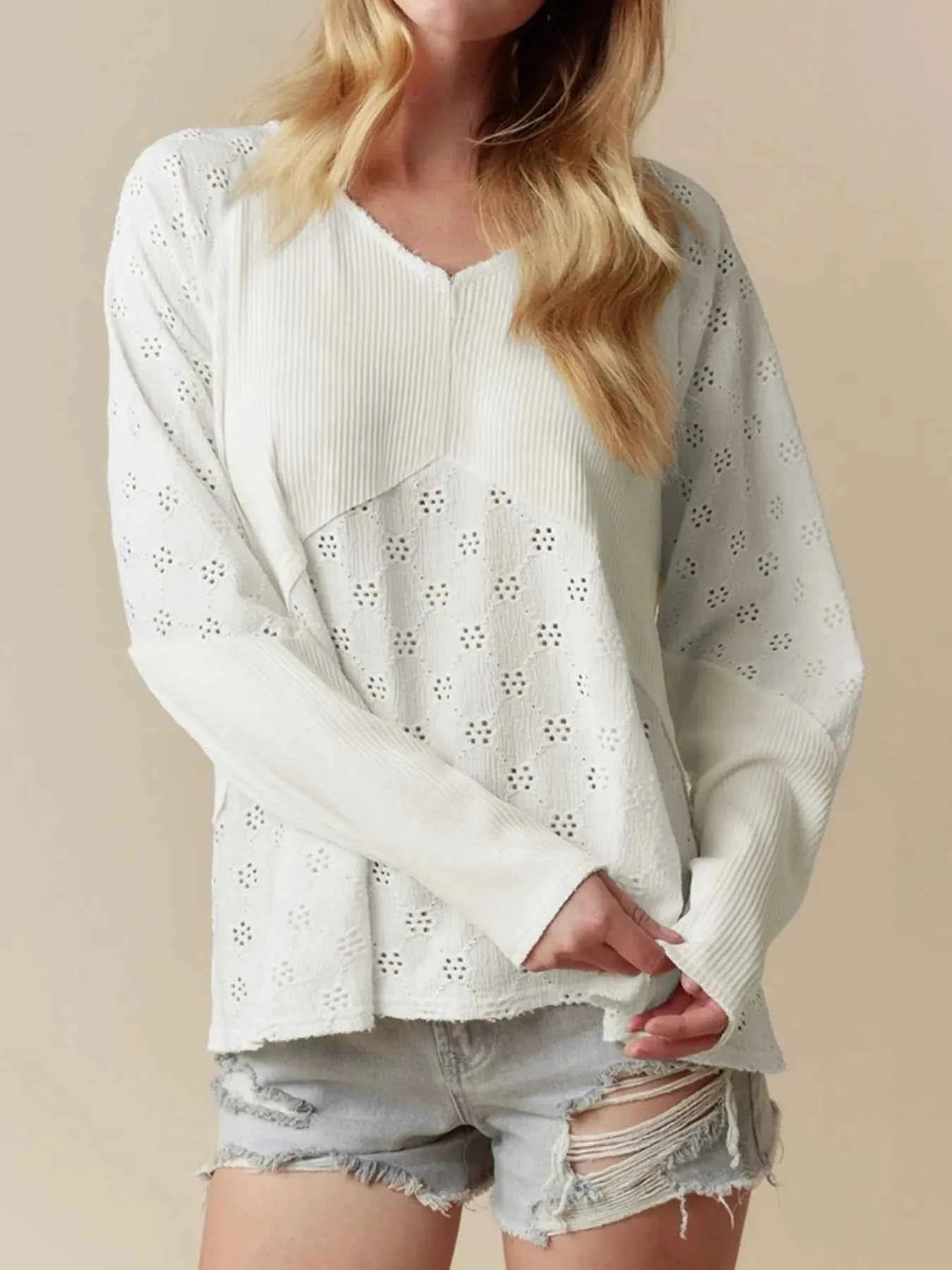 Eyelet Embroidered Loose V Neck Long Sleeve Top 04eda7d7-6663-4c3b-8a8c-0eeb65743848-Max-Origin